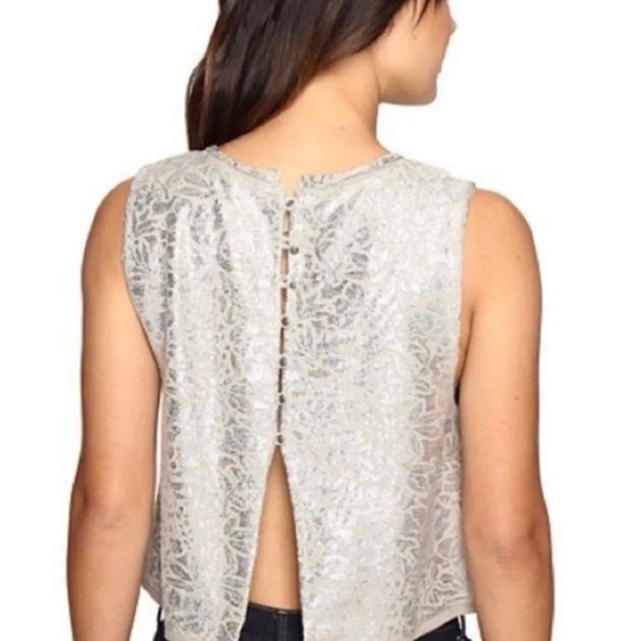 free people Silver and Tan Knit Button Back Sleeveless Knit Crop Top - Picture 4 of 12